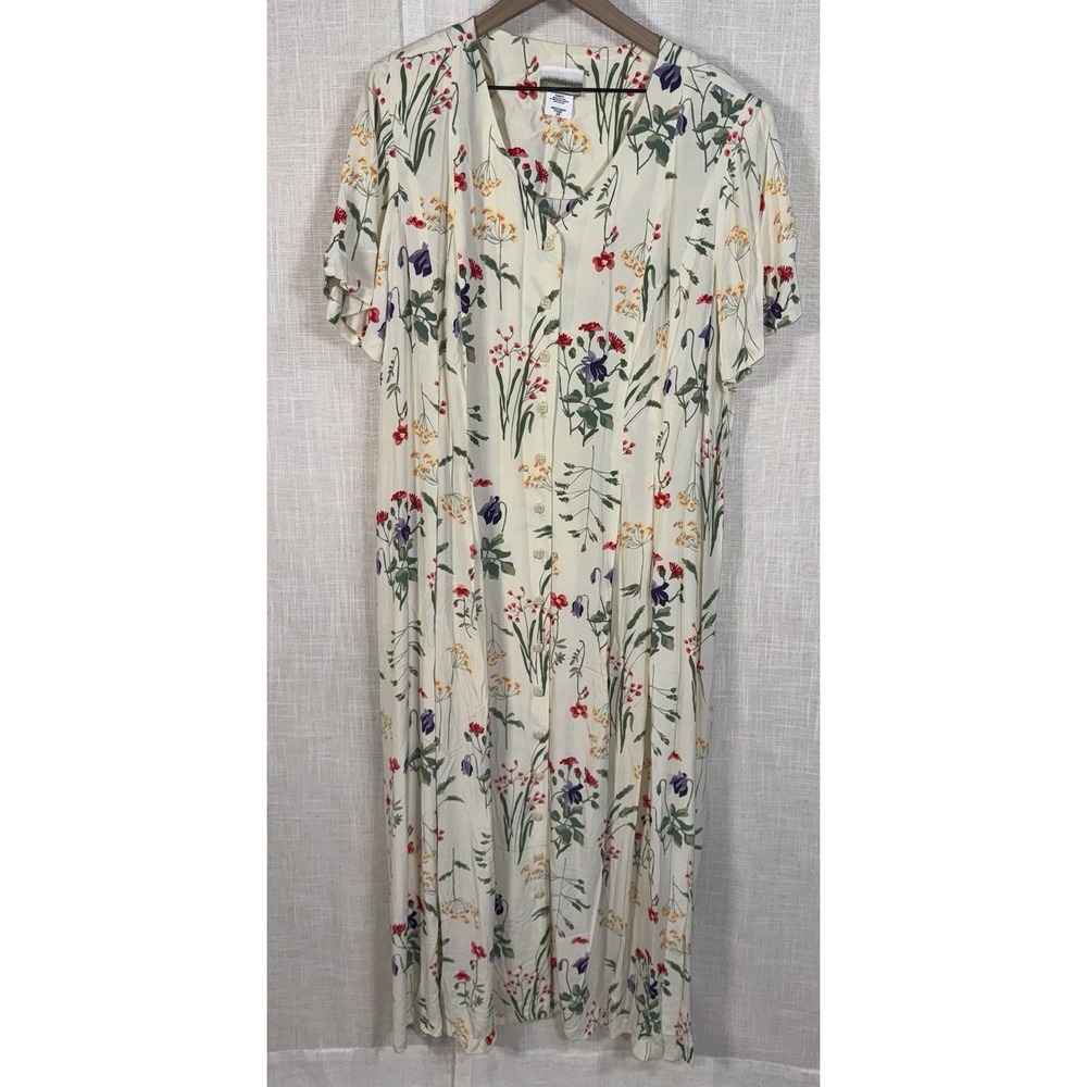 Vintage Coldwater Creek Maxi Dress Women's 2X Cream Floral Boho Botanical USA
